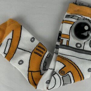 NWT Disney Parks Socks BB 8 Star Wars LIGHT UP White Knit Knee High Socks Adult